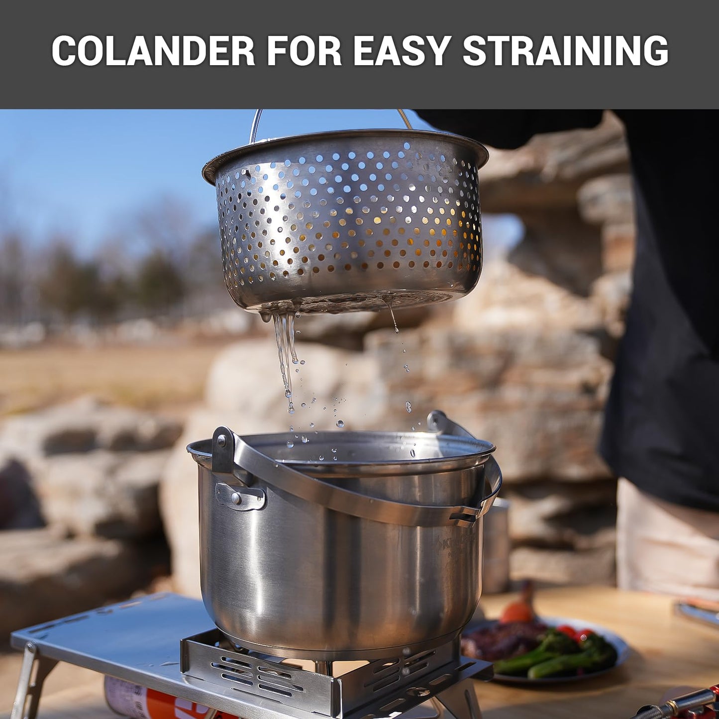 Stainless Steel Camping Cookware Set with Pots Pan and Kettle