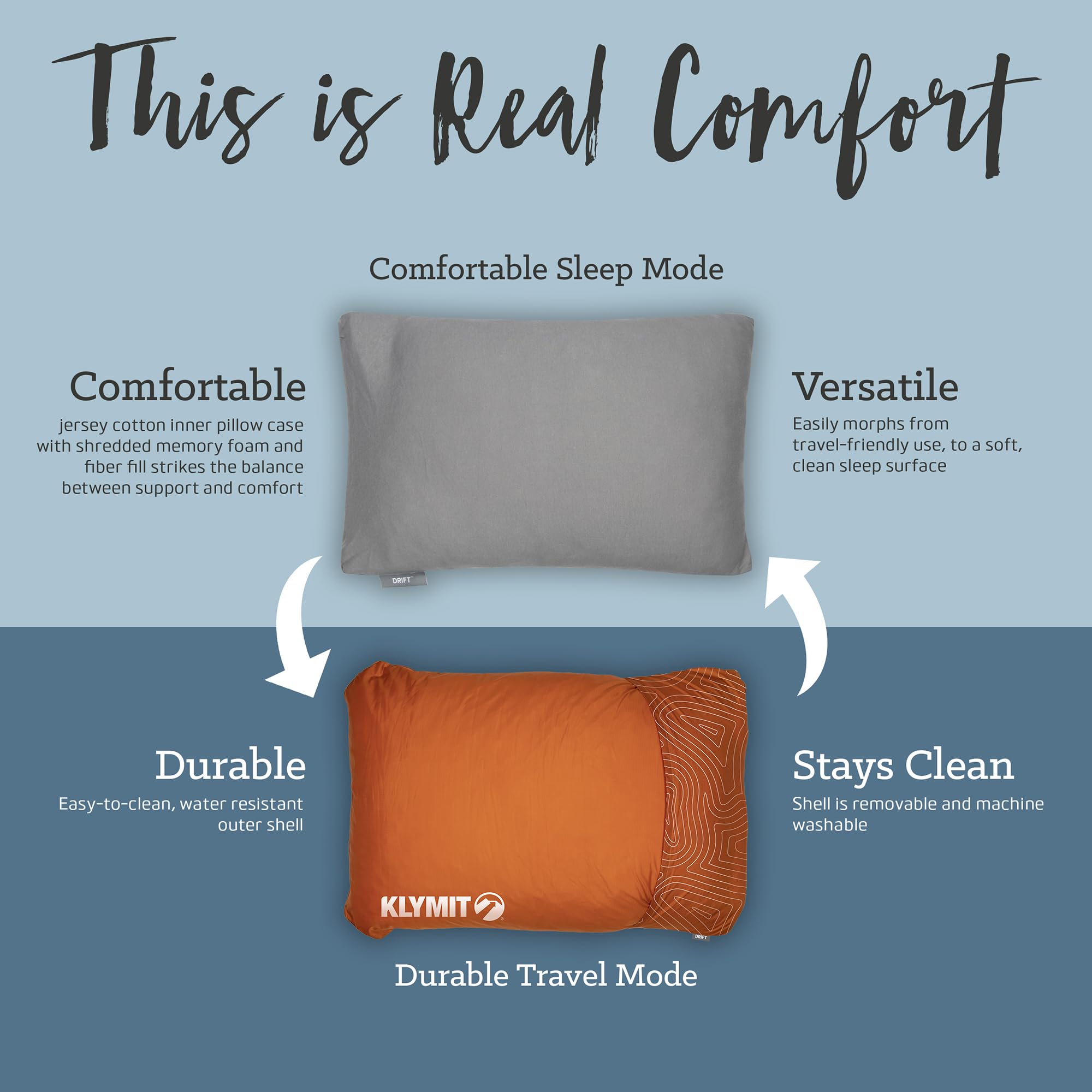 Shredded Memory Foam Camping Pillow with Reversible Cover