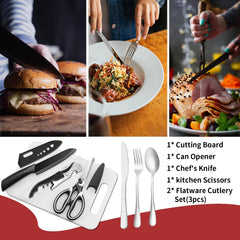 27-Piece Stainless Steel Camping Utensil Set with Organizer