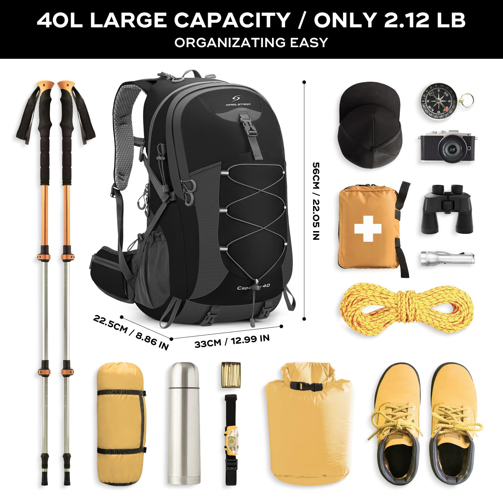 40L/50L Waterproof Hiking Backpack with Rain Cover