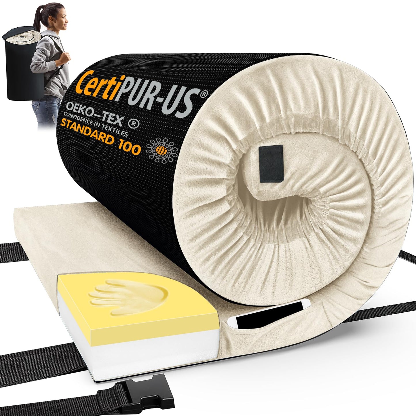 Portable Memory Foam Camping Mattress Pad with Travel Bag