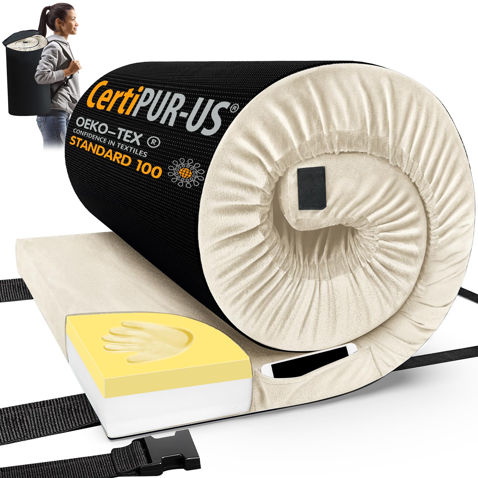 Portable Memory Foam Camping Mattress Pad with Travel Bag