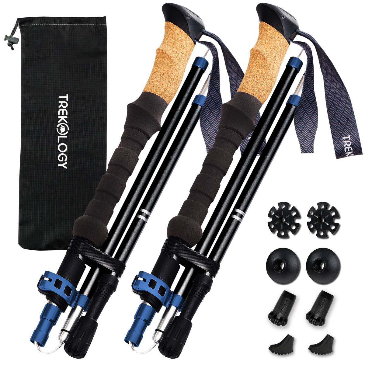 Folding Aluminum Trekking Poles with Cork Grip for Hiking