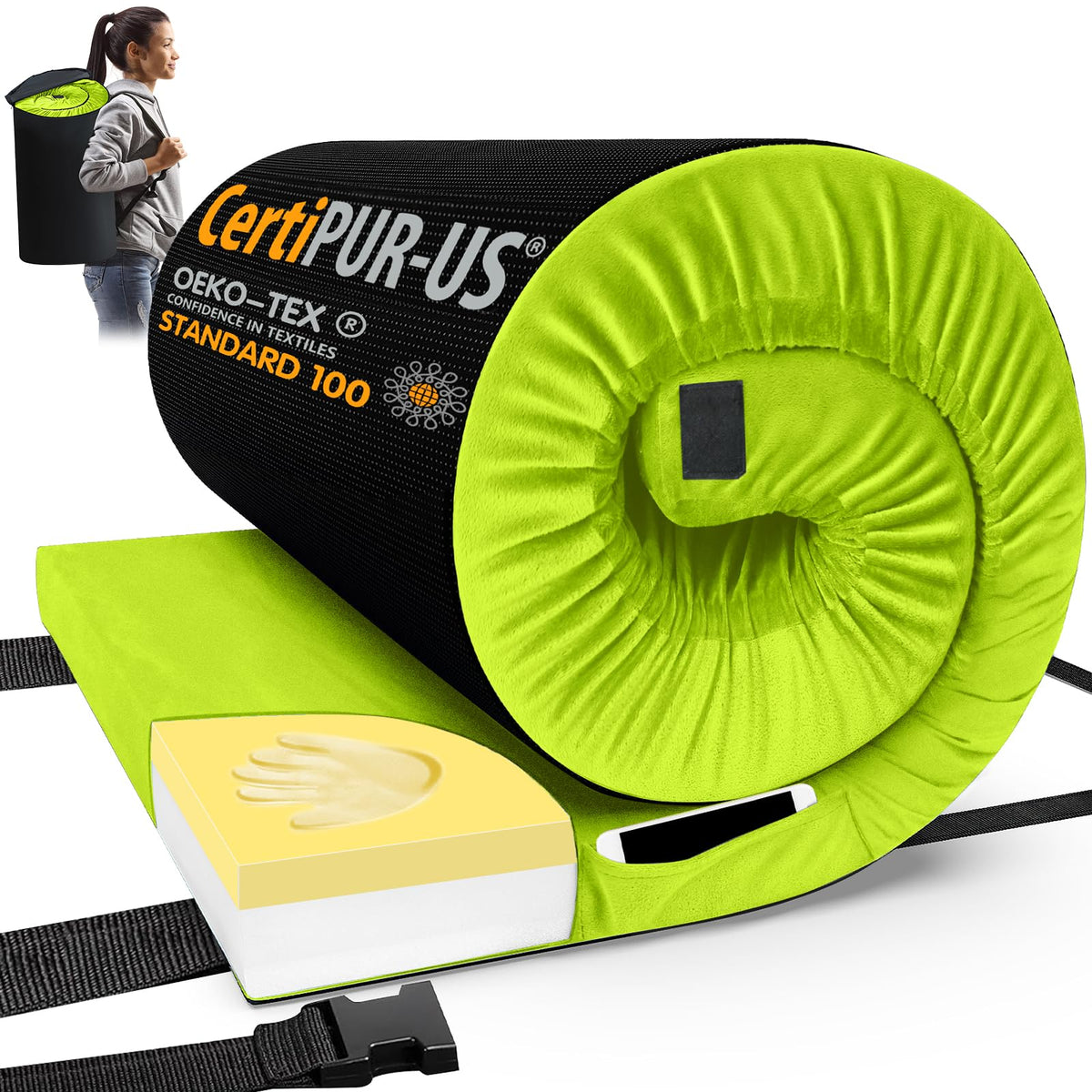 Portable Memory Foam Camping Mattress Pad with Travel Bag