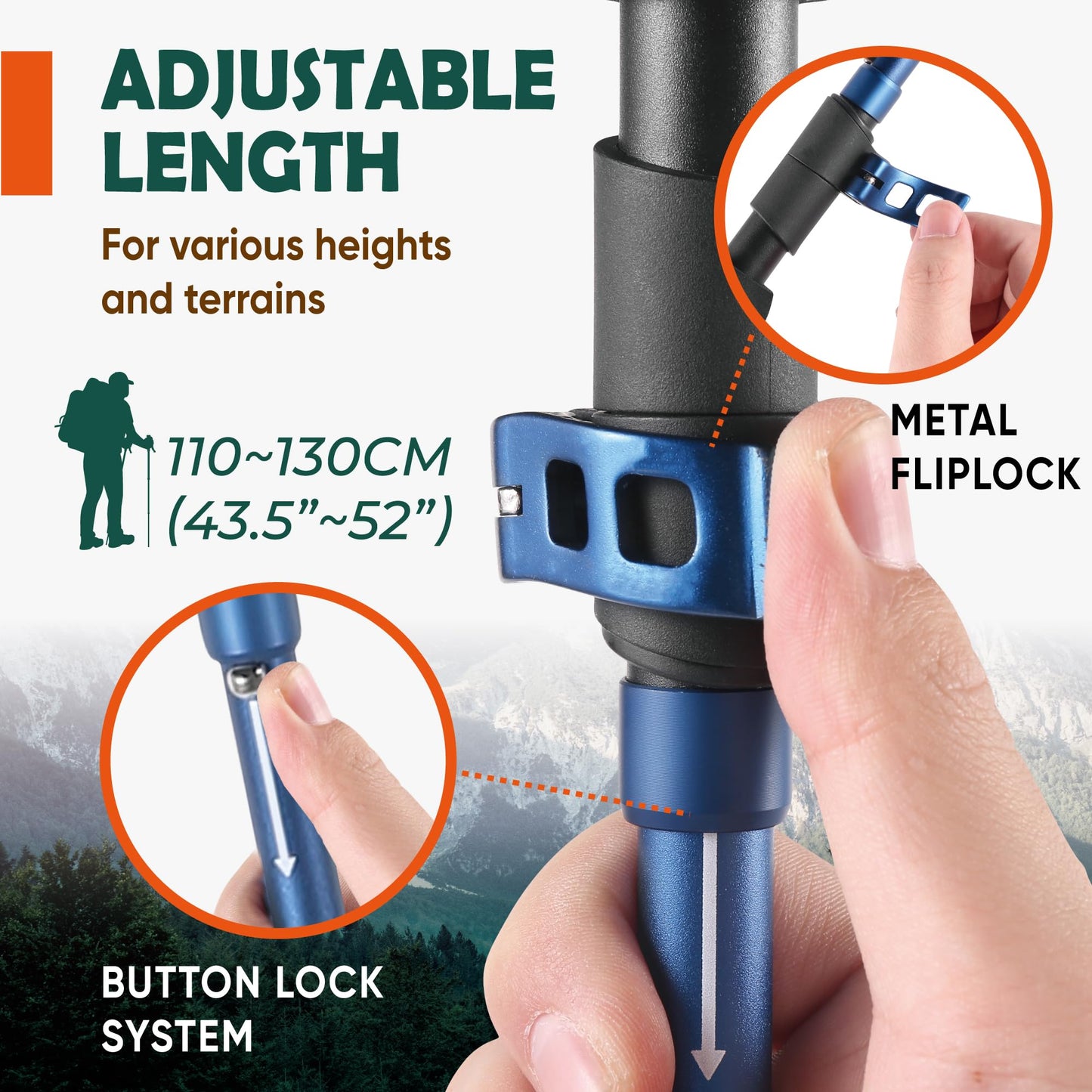 Folding Aluminum Trekking Poles with Cork Grip for Hiking