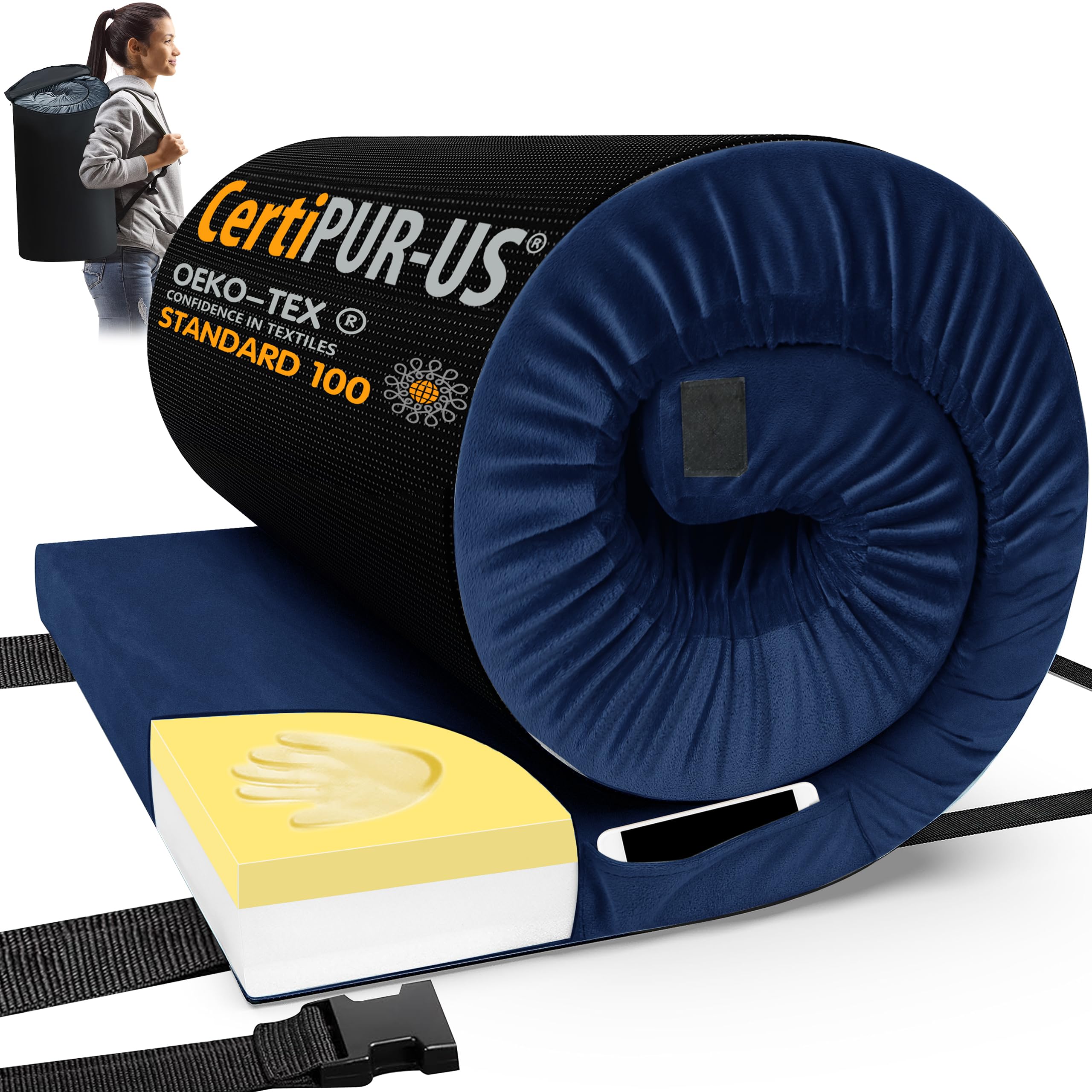 Portable Memory Foam Camping Mattress Pad with Travel Bag