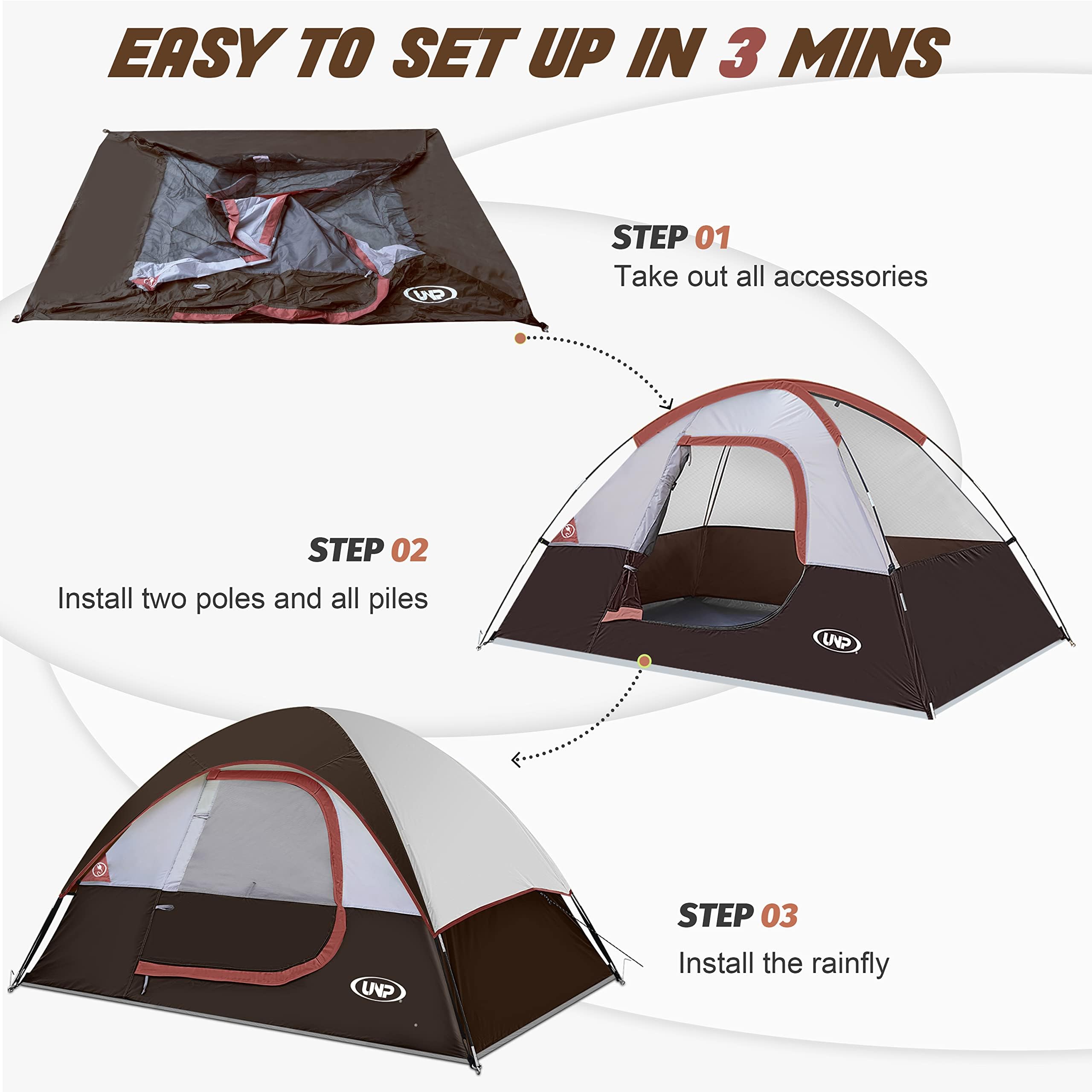 2-4 Person Waterproof Dome Camping Tent with Rainfly