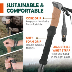Folding Aluminum Trekking Poles with Cork Grip for Hiking