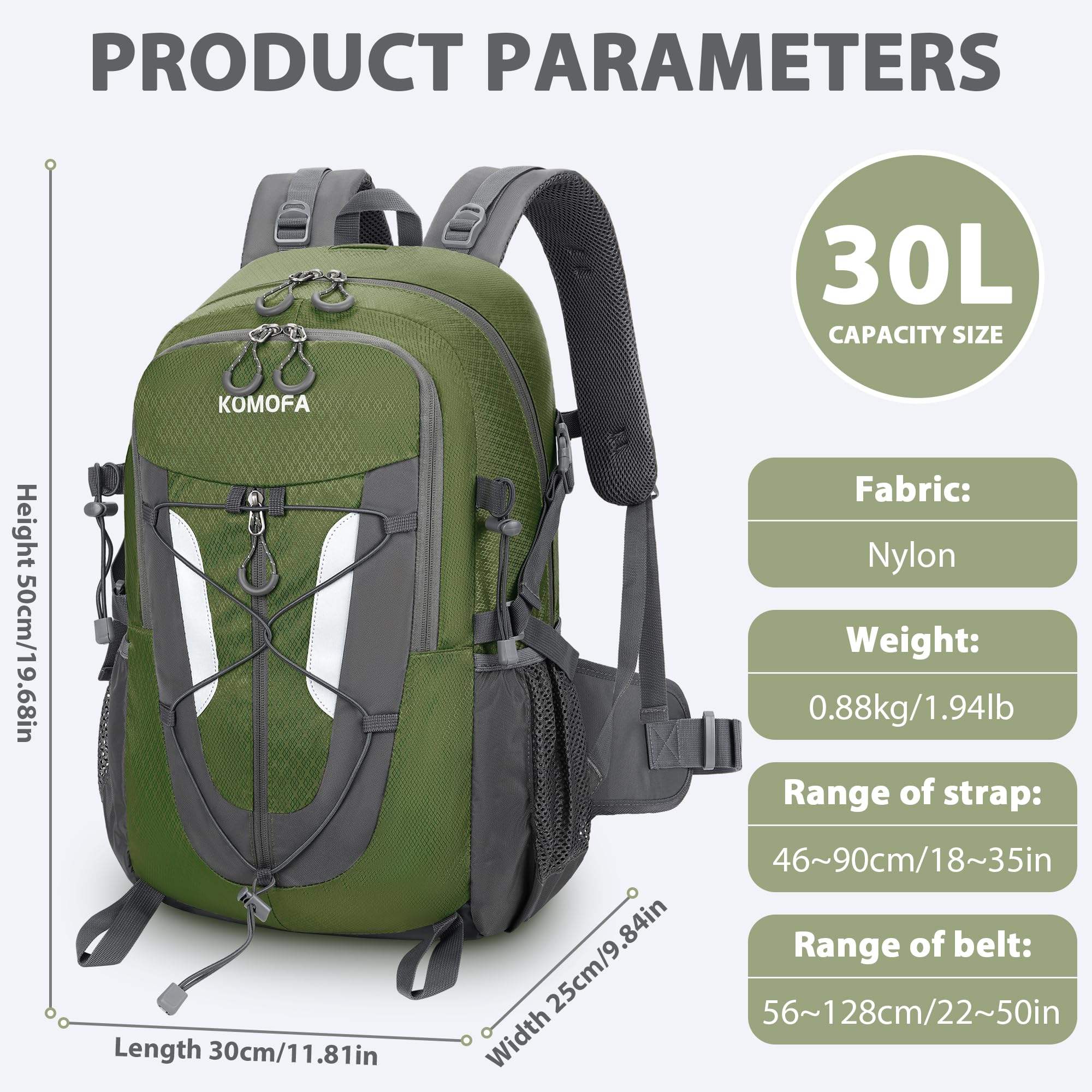 30L Lightweight Hiking Backpack for Camping & Travel