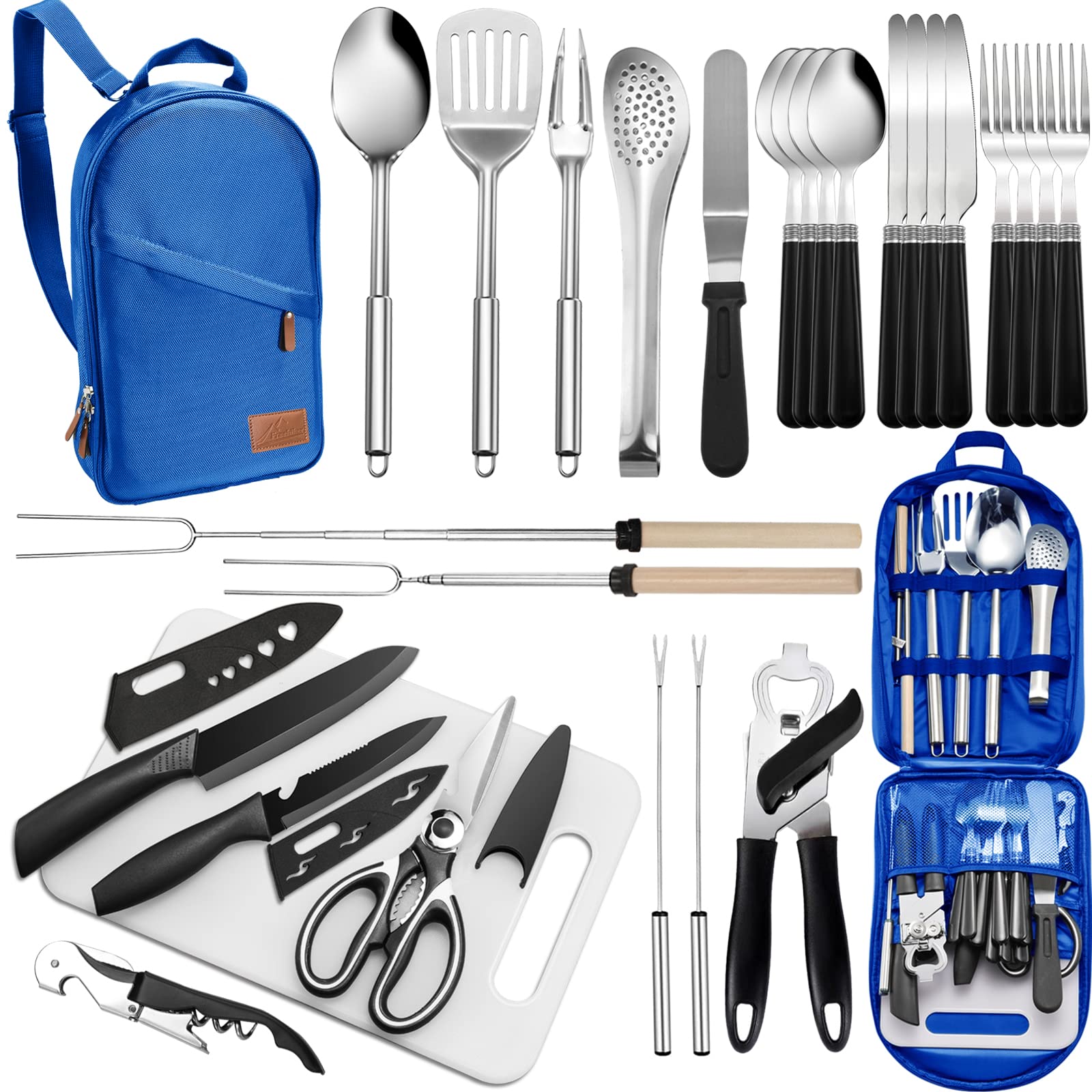 27-Piece Stainless Steel Camping Utensil Set with Organizer