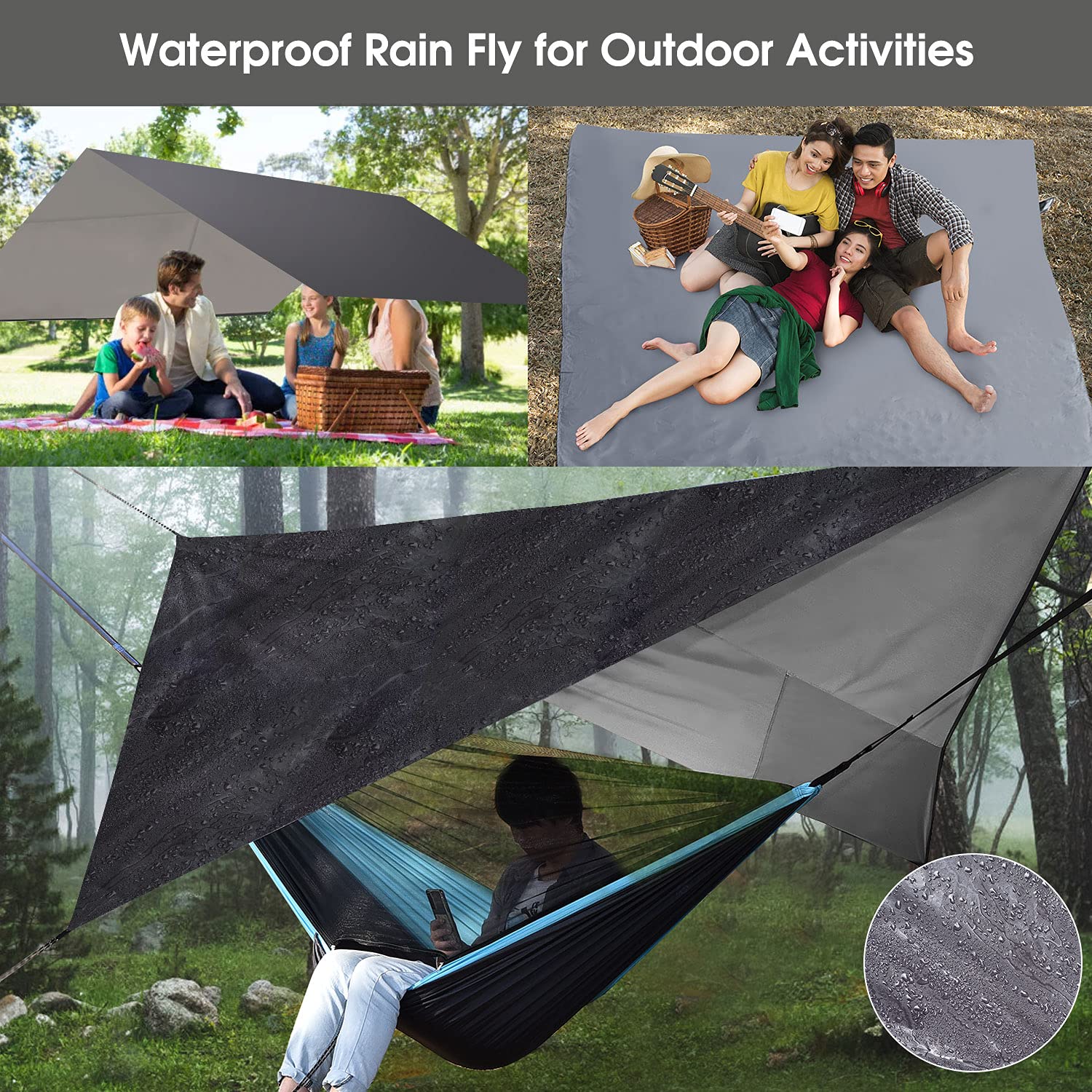 Single/Double Camping Hammock with Rain Fly and Bug Net