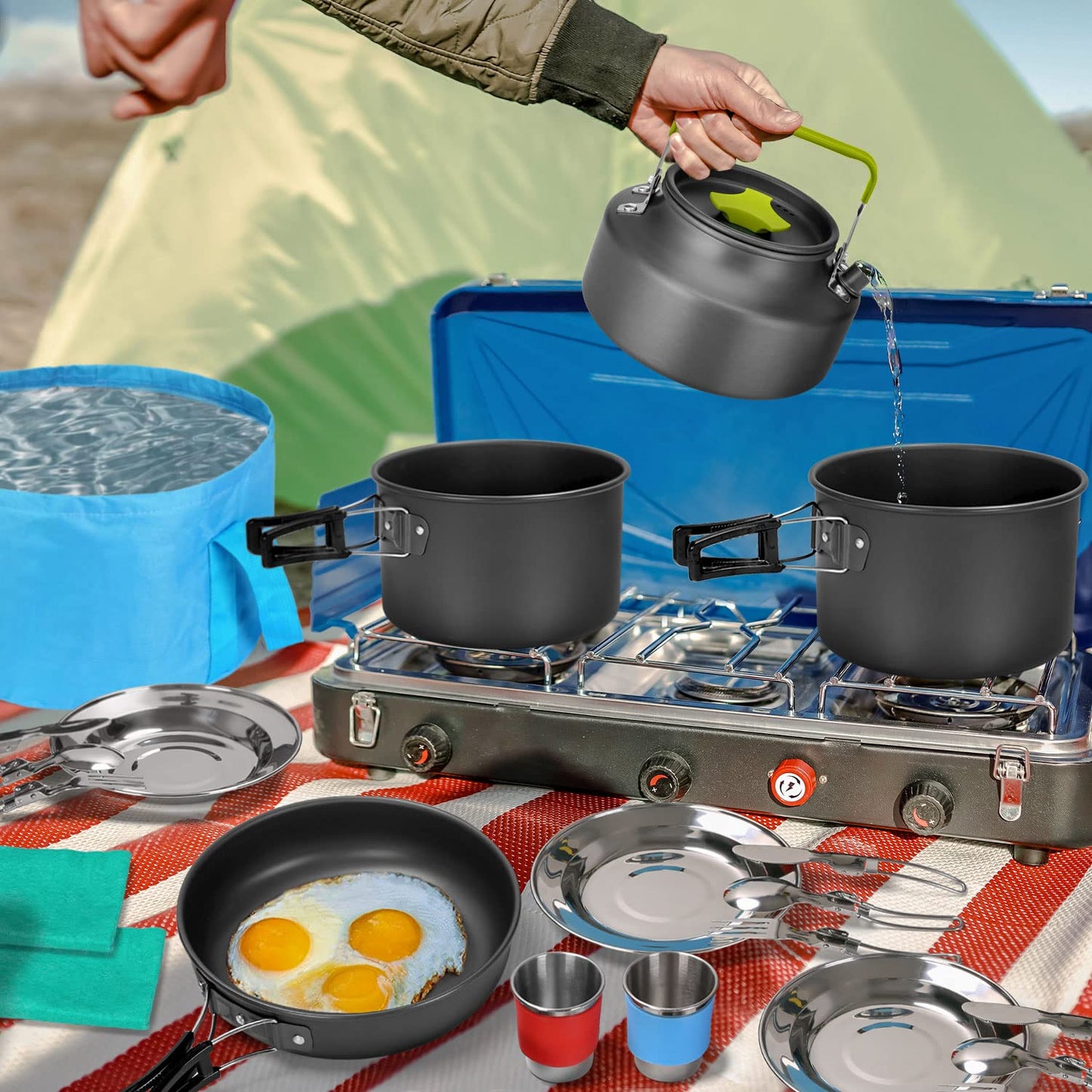 29-Piece Non-Stick Camping Cookware Mess Kit with Utensils