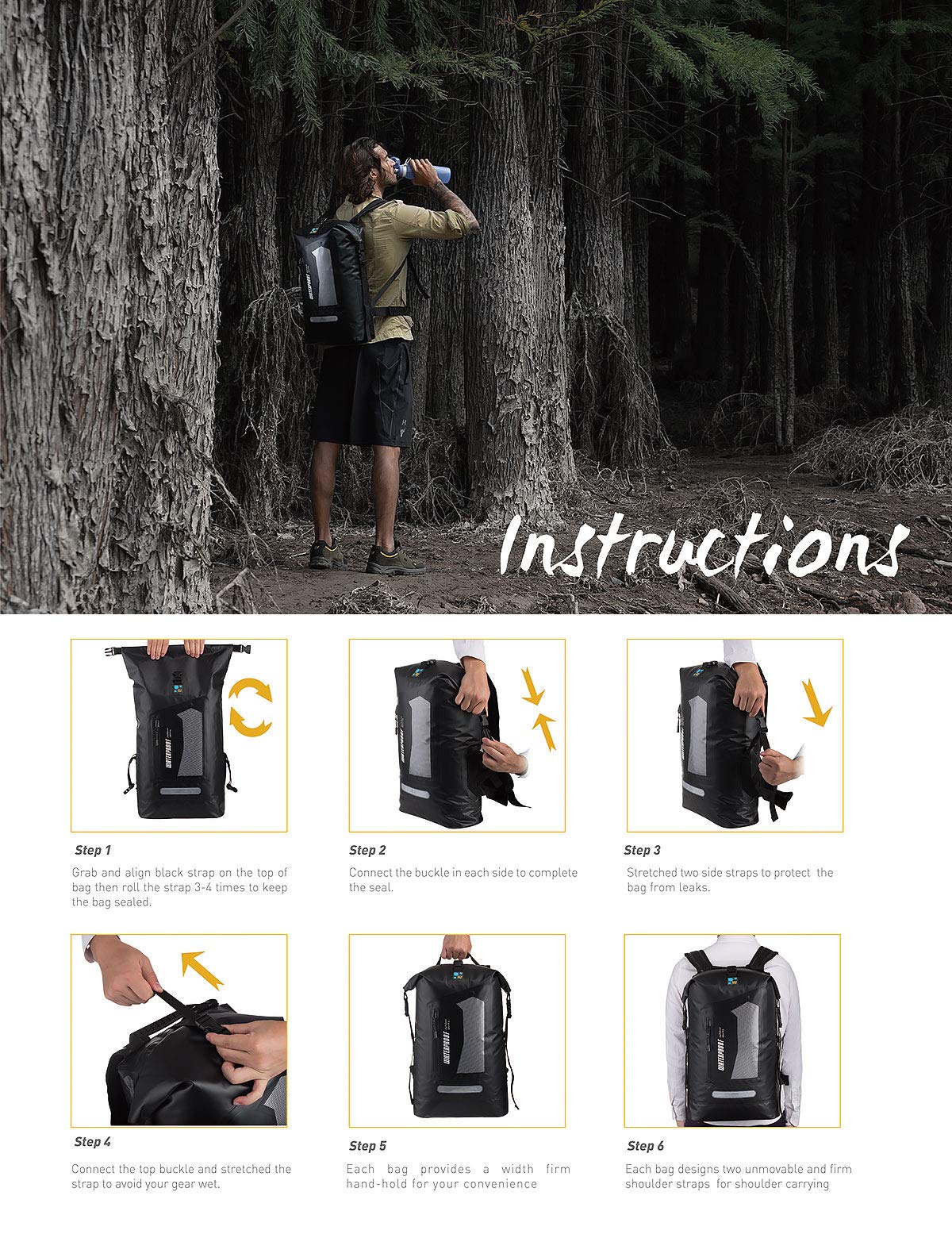 Waterproof Roll-Top Dry Backpack for Hiking & Kayaking