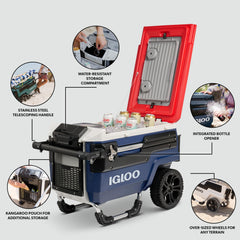 70Qt Wheeled Cooler with Insulated Hard Shell Design