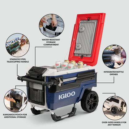 70Qt Wheeled Cooler with Insulated Hard Shell Design