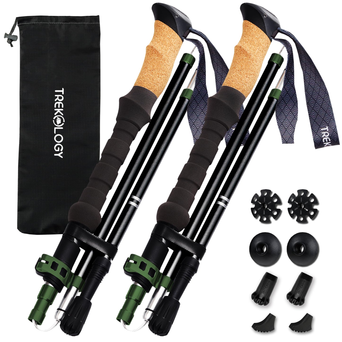 Folding Aluminum Trekking Poles with Cork Grip for Hiking