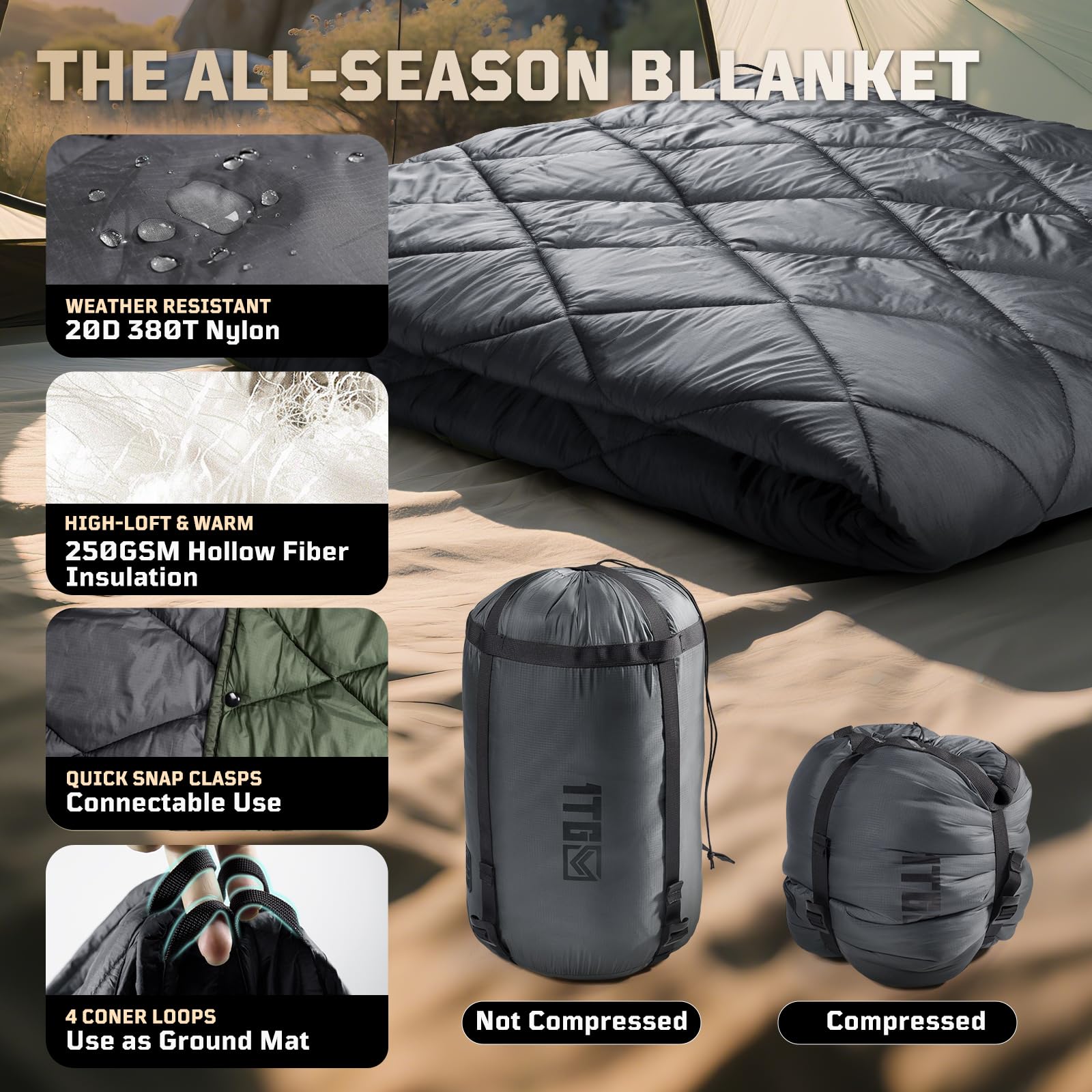 Lightweight Packable Camping Blanket with Snap Buttons
