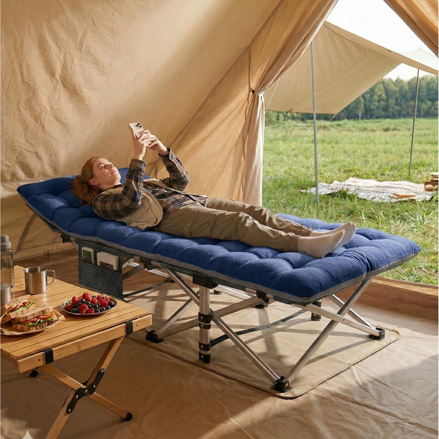 ABORON Folding Camping Cot W/Mat for Adults