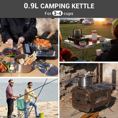 Stainless Steel Camping Cookware Set with Pots Pan and Kettle