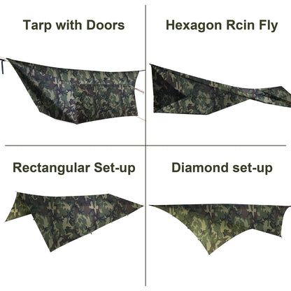 Ultralight Waterproof Hammock Rain Fly Tarp with Doors