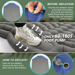 2-Person Inflatable Sleeping Pad with Pillow and Foot Pump