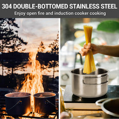Stainless Steel Camping Cookware Set with Pots Pan and Kettle