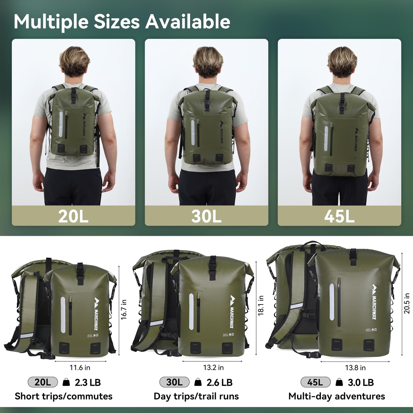 20-45L Waterproof Roll-Top Dry Backpack for Outdoor Use
