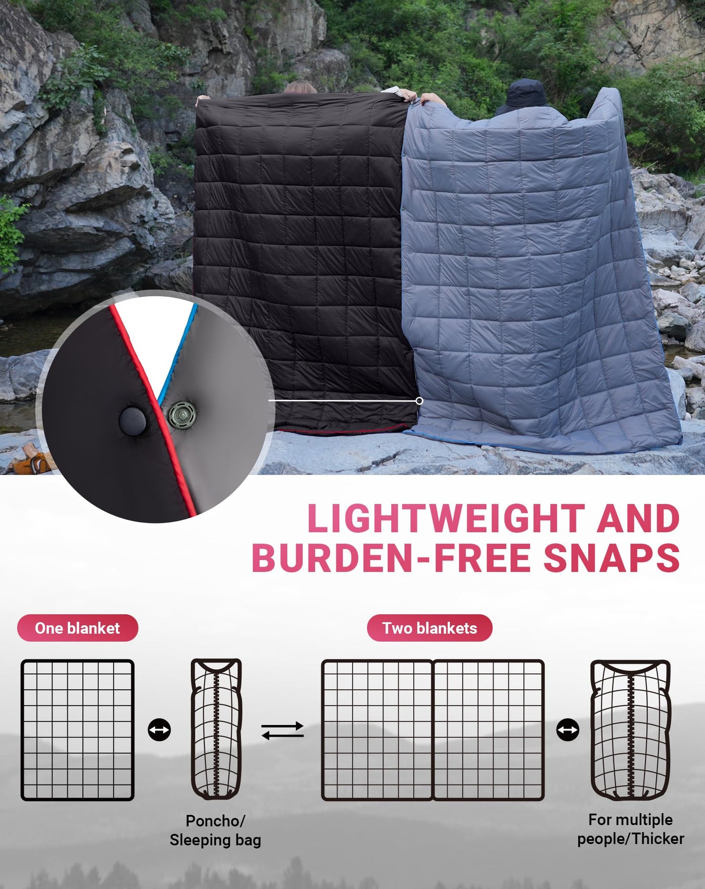 KingCamp Puffy Printed Warm Camping Quilt with Snap Button
