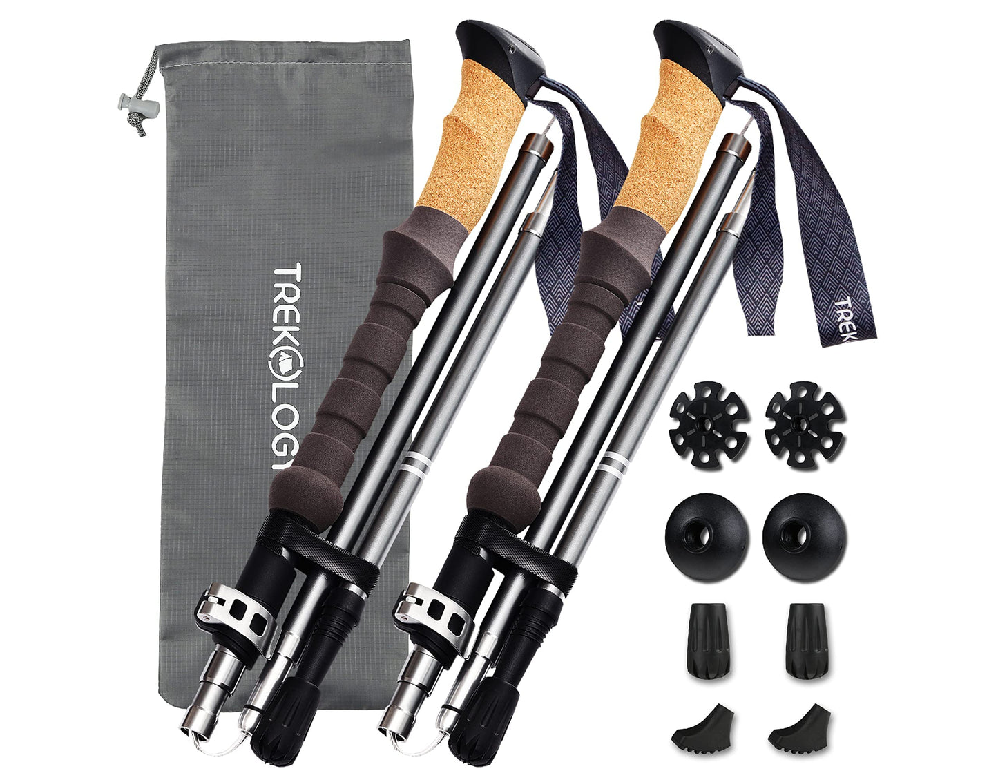Folding Aluminum Trekking Poles with Cork Grip for Hiking