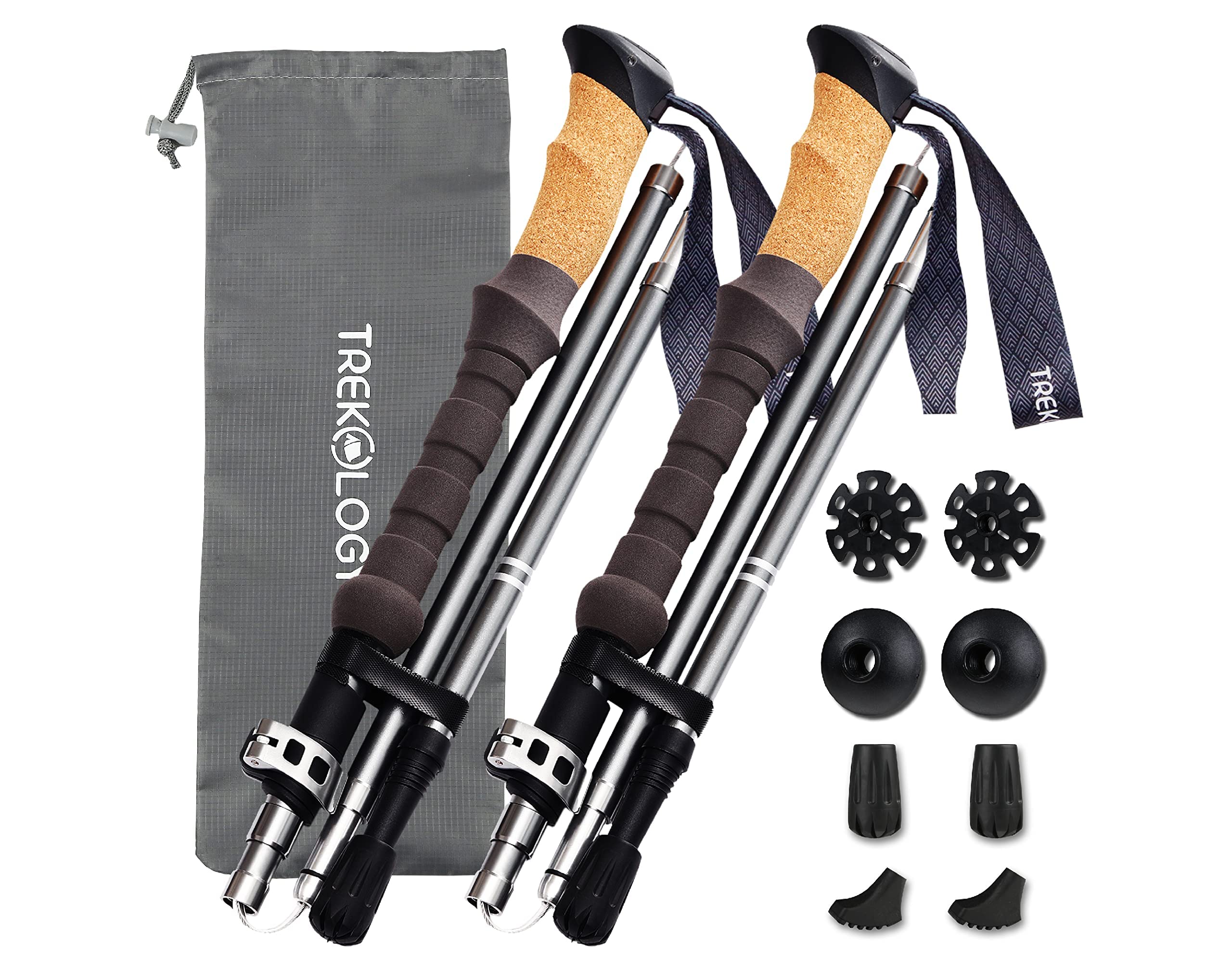 Folding Aluminum Trekking Poles with Cork Grip for Hiking