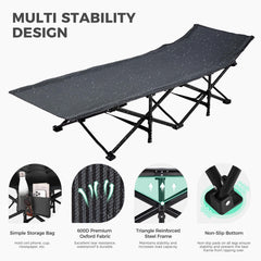 Extra Wide Heavy-Duty Folding Camping Cot with Mattress