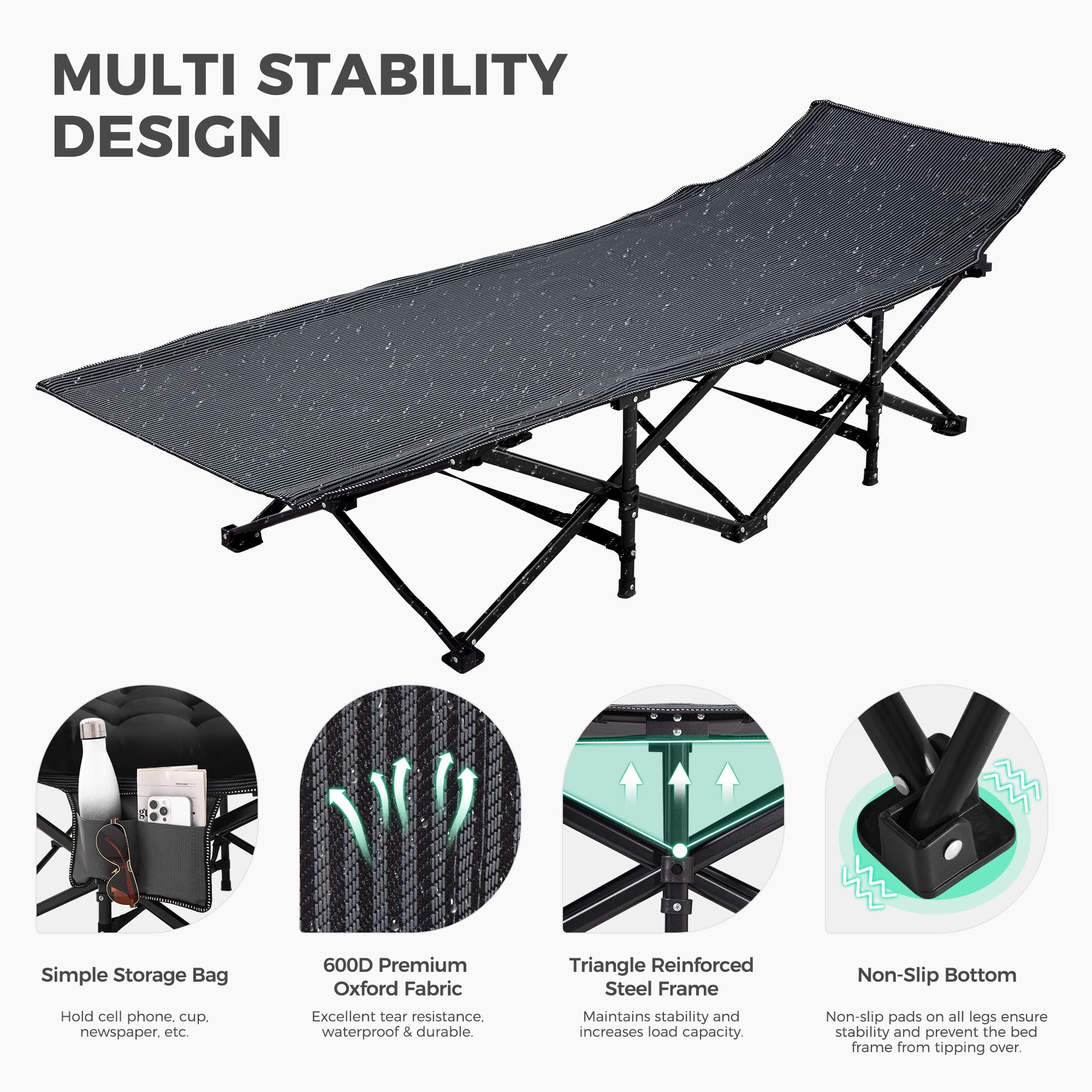 Extra Wide Heavy-Duty Folding Camping Cot with Mattress