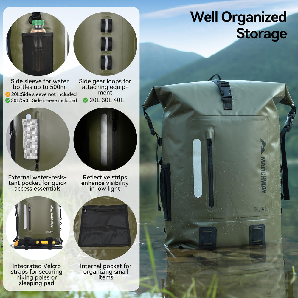 20-45L Waterproof Roll-Top Dry Backpack for Outdoor Use