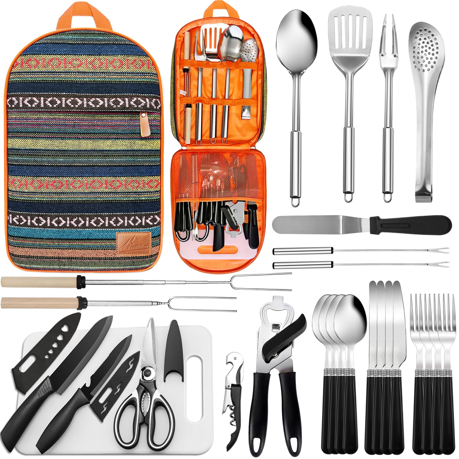 27-Piece Stainless Steel Camping Utensil Set with Organizer