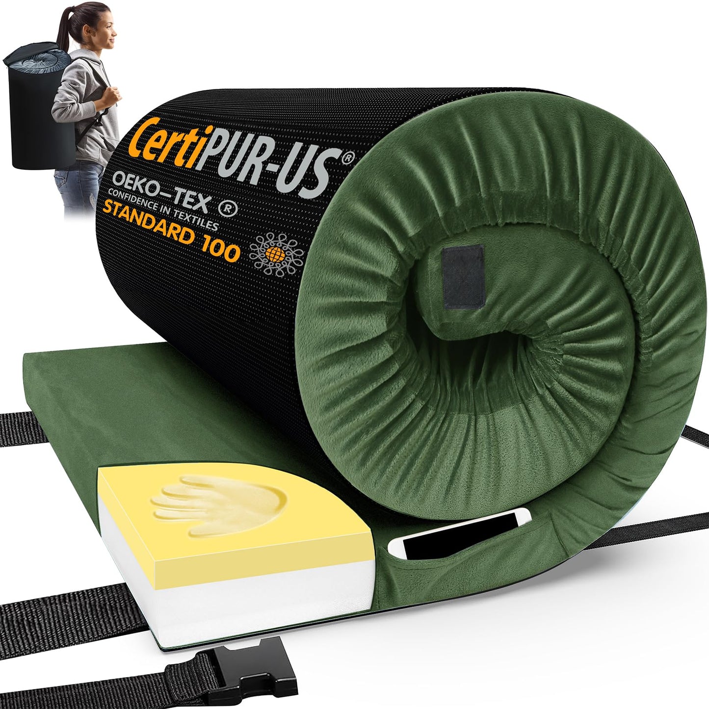 Portable Memory Foam Camping Mattress Pad with Travel Bag