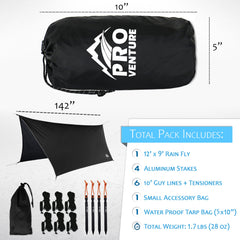 12x9 ft Waterproof Hammock Rain Fly Tarp Shelter Kit