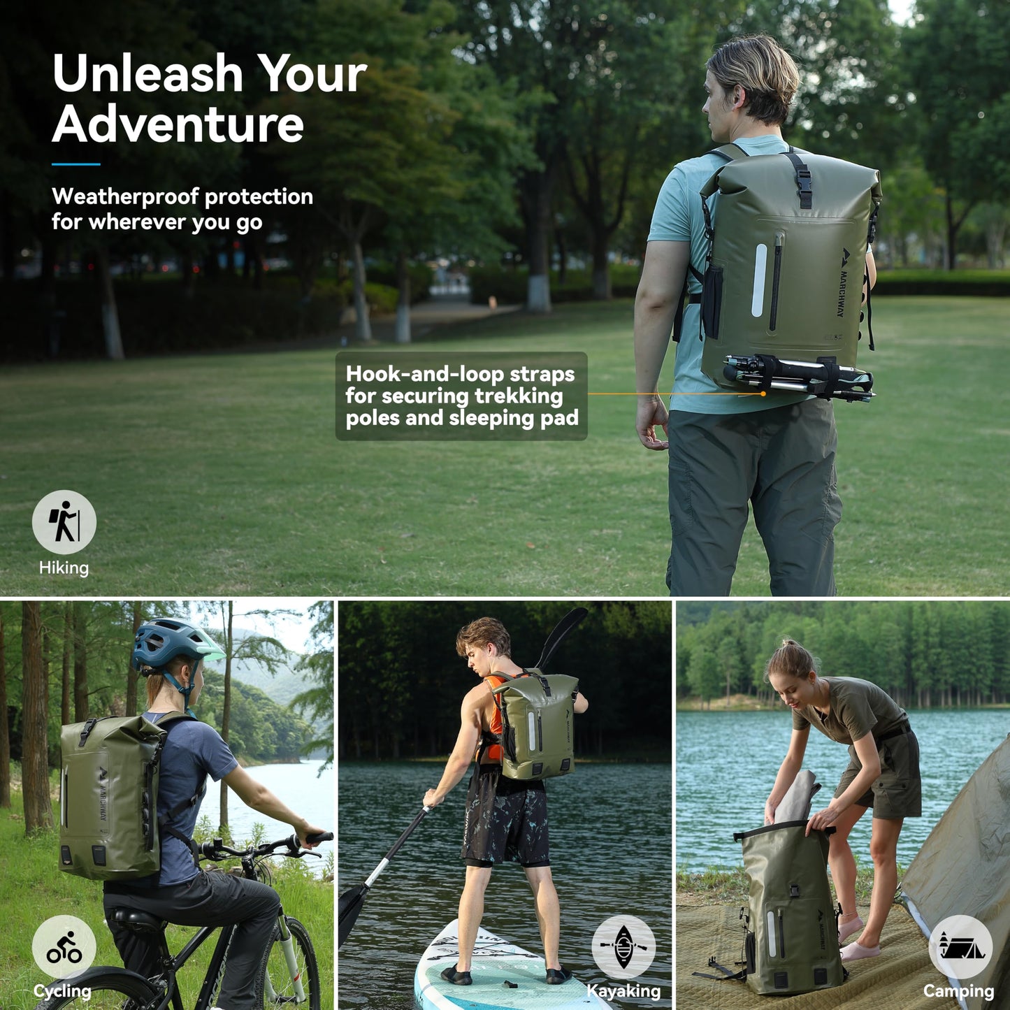 20-45L Waterproof Roll-Top Dry Backpack for Outdoor Use