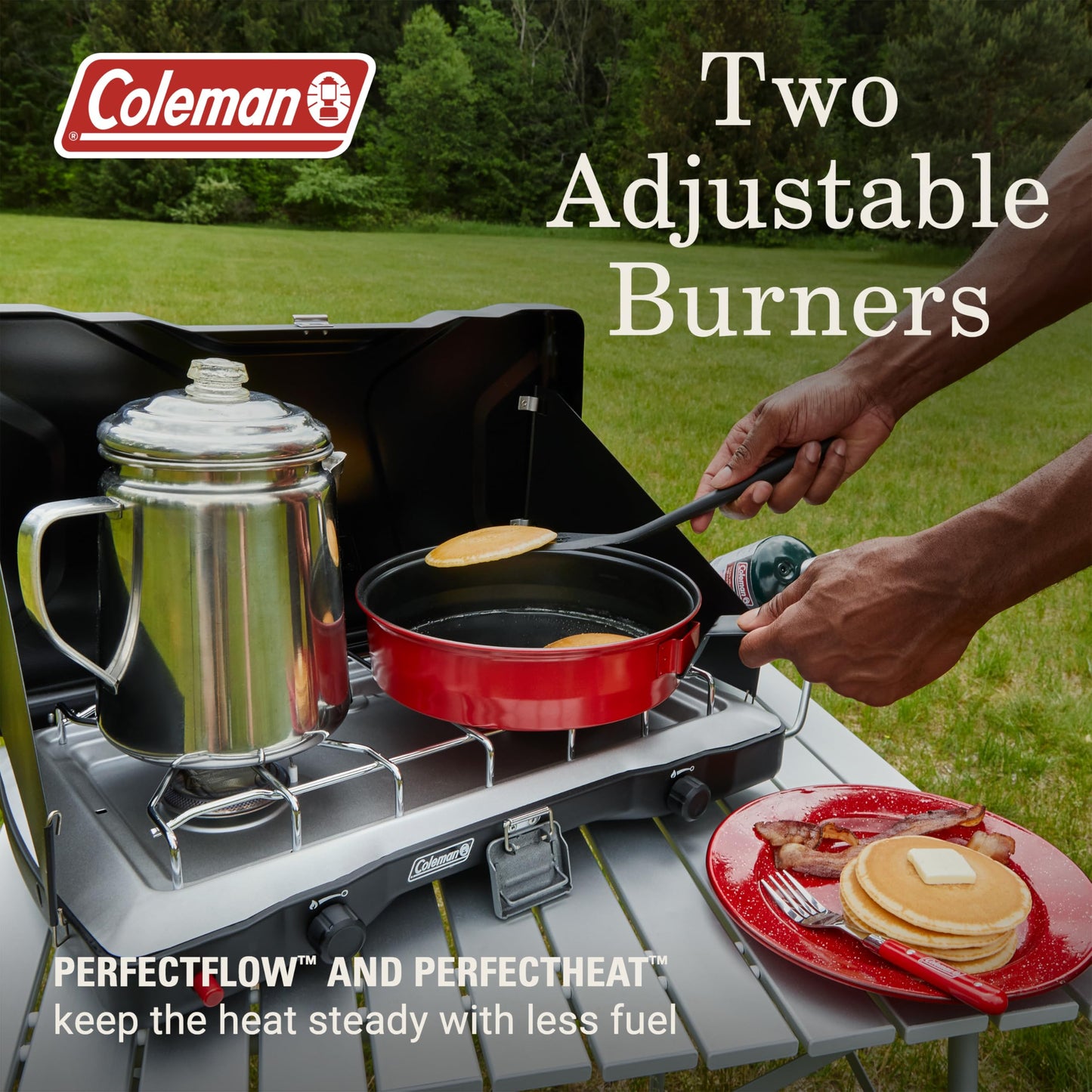2-Burner Propane Camping Stove with Wind Guards