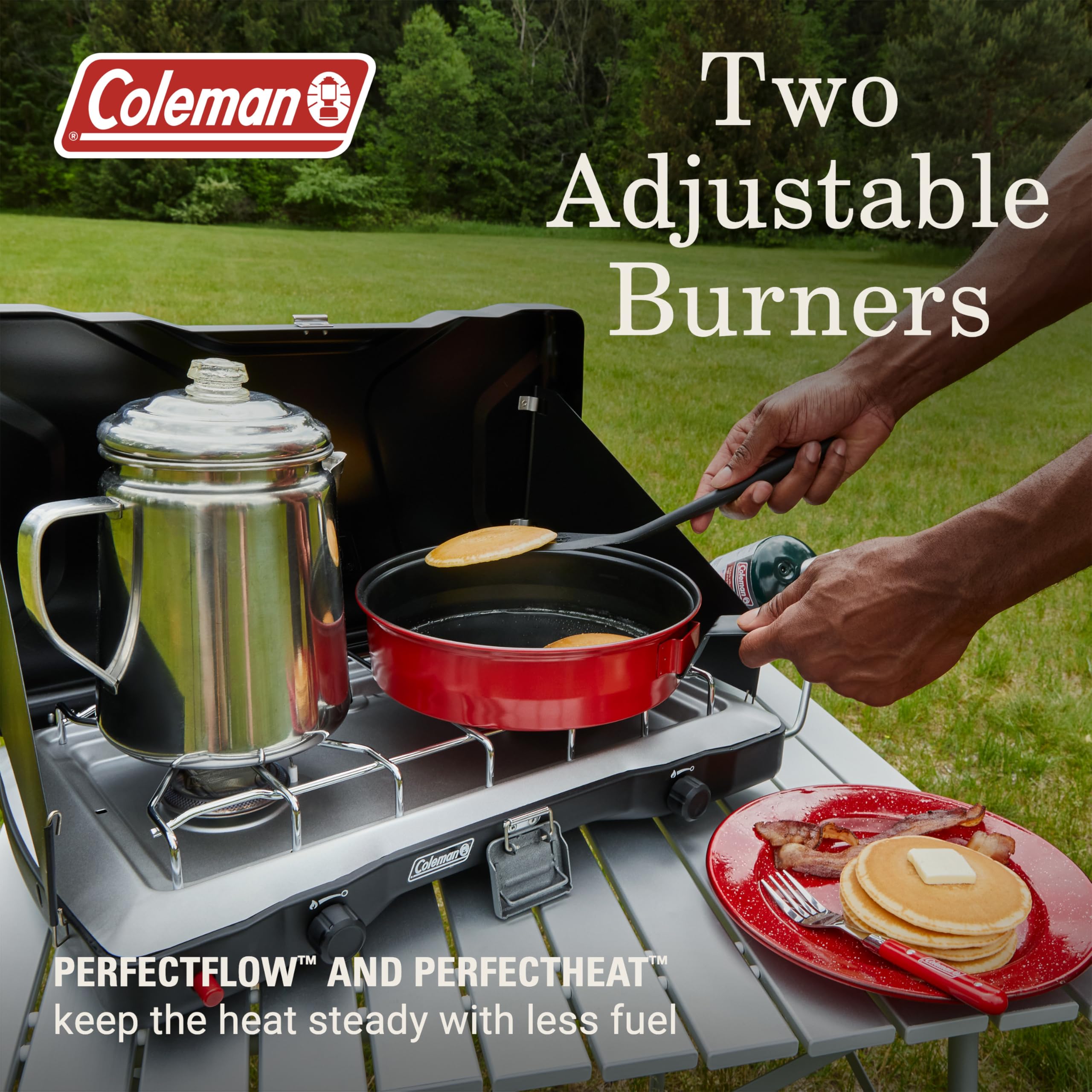 2-Burner Propane Camping Stove with Wind Guards