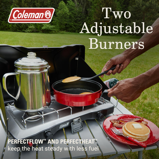 2-Burner Propane Camping Stove with Wind Guards