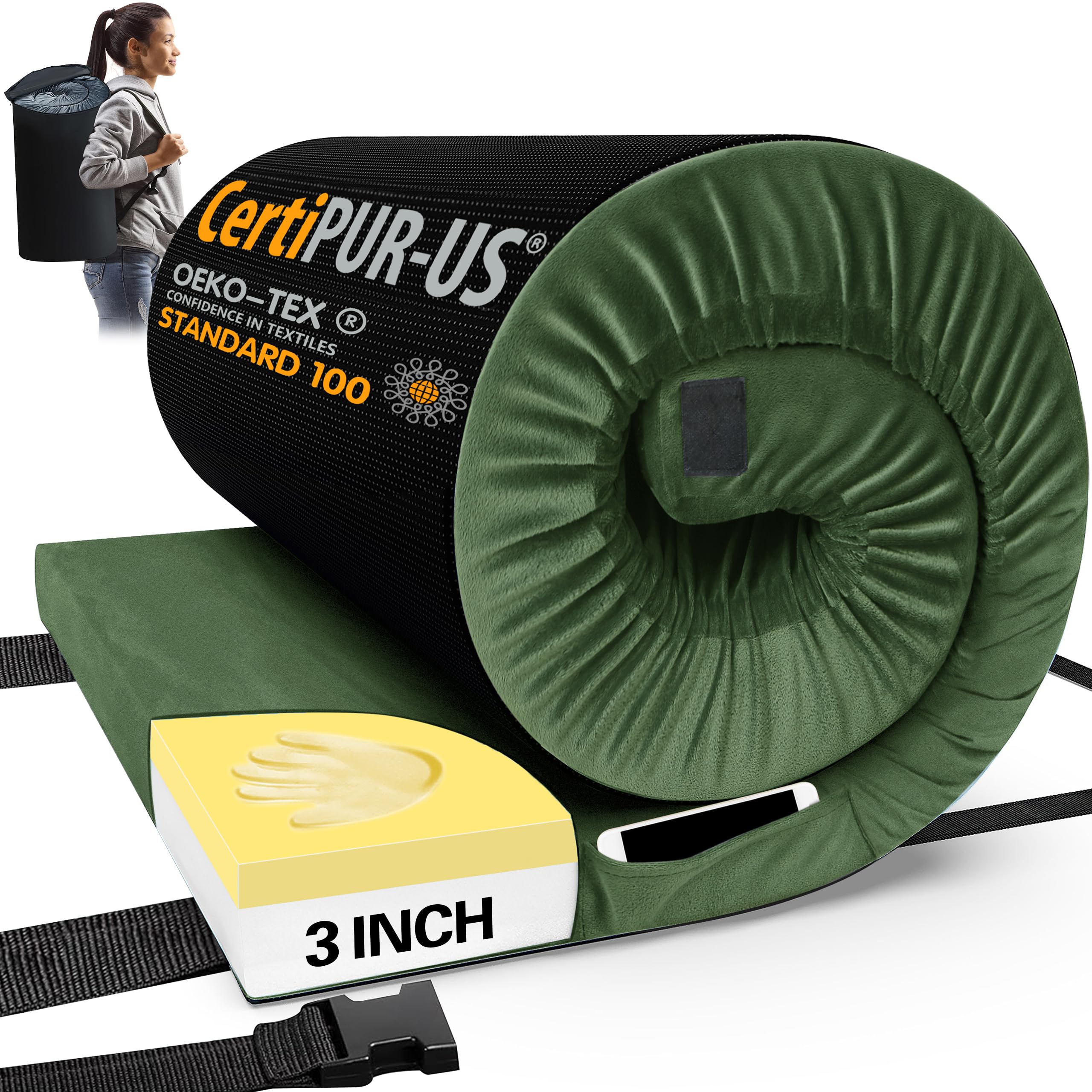Portable Memory Foam Camping Mattress Pad with Travel Bag