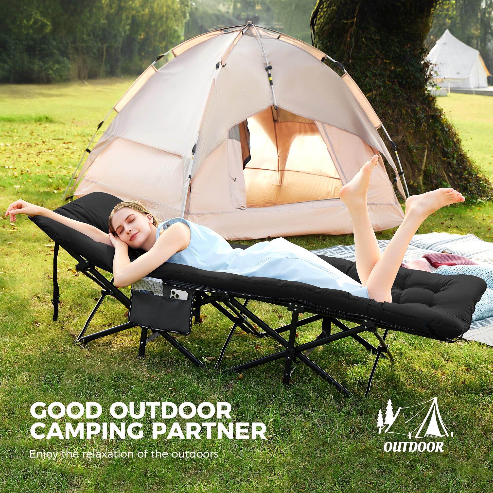 Extra Wide Heavy-Duty Folding Camping Cot with Mattress