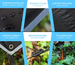 12x9 ft Waterproof Hammock Rain Fly Tarp Shelter Kit